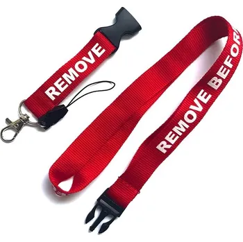Klíčenka na krk lanyard REMOVE BEFORE FLIGHT červená 50cm
