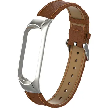 Řemínek na hodinky Deveroux Kožený řemínek lichee pro MiBand 3/4 - Hnědý DEV0022
