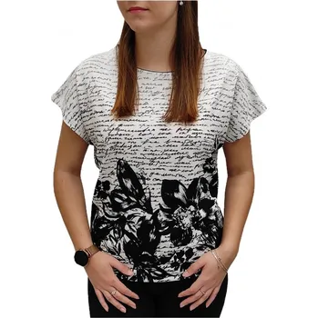 Dámská halenka Halenka Pratto bílá s černými květy styl netopýr velikost pratto: 52