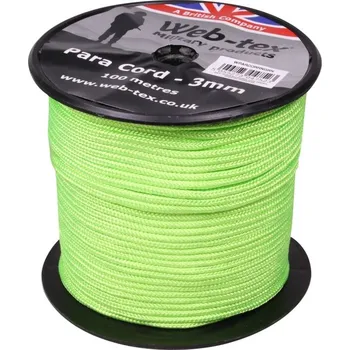 Lano Web-tex® Padáková šňůra - paracord na cívce 3 mm, 100 metrů, Barva: Neon Green