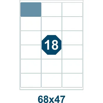 Samolepící etiketa Samolepicí etikety, délka 68 mm, šířka 47 mm, 18 ks na archu A4, 100 listů/bal.