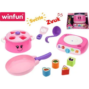 Hračka pro nejmenší Hrnec/vkládačka 20cm se sporákem na baterie se světlem, zvukem a doplňky 18m+ v krabičce