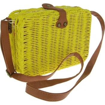 Pletená hranatá kabelka žlutá 22 cm (Žlutá pletená taška s páskem)