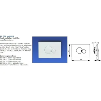 Splachovací tlačítko Sanit ovládací tlačítko maloformátové - alpská bílá LVS16706C010000/16706010000
