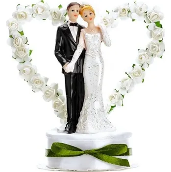 Jedlá dekorace na dort PartyDeco Novomanželé bílé srdce 16 cm