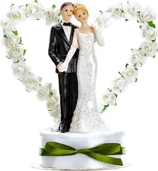 Jedlá dekorace na dort PartyDeco Novomanželé bílé srdce 16 cm