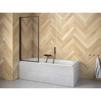 BESCO Vanová zástěna ENZO Barva rámu - Černá matná, Rozměr A - 70 , Směr zavírání - Univerzální Levé / Pravé, Výplň - Čiré bezpečnostní sklo - 4 mm BCENZO70BC