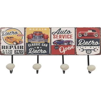 Věšák Nástěnný kovový věšák se 4-mi háčky Auto Service - 40*7*18 cm