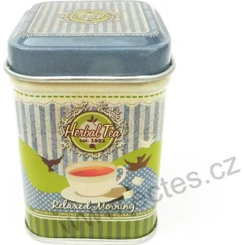 Dóza na potraviny HERBAL TEA modrá plechová dóza na čaj 7422 bílý čajový šálek