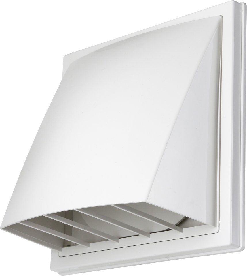 Plastová větrací mřížka se stříškou a klapkou Dalap GP 122 BKF ASA , 150x150 mm / Ø 125 mm, bílá