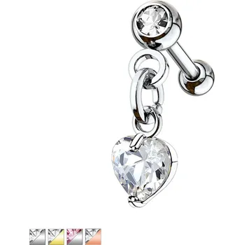 Piercing Piercingate Činka do ucha - srdíčko PNC00125 - Barva/Motiv: Čirá, Délka tyčky: 6 mm, Kuličky: 3 mm, Průměr tyčky: 1,2 mm
