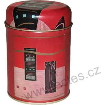 Dóza na potraviny RECTANGLE červená plechová dóza na čaj 7109 abstraktní geometrické tvary