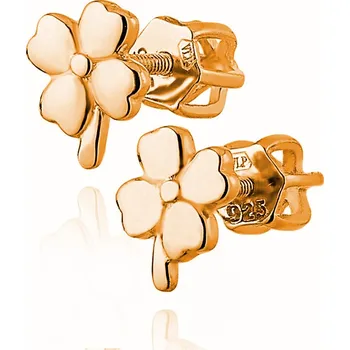 Náušnice NUBIS® Zlacené stříbrné šroubovací náušnice čtyřlístky - NB-3227-RD