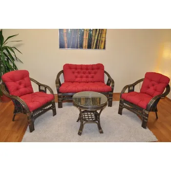 Zahradní sestava Nábytek PEGAS Ratanová sedací souprava Rio De Janeiro hnědá polstry vínový melír