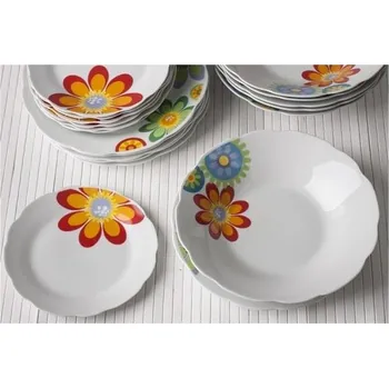 Talíř Jídelní sada FIORI - 18ks Bílé talíře z porcelánu s květinovým vzorem.