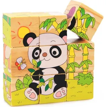 Dřevěná hračka Dřevěné kostky - exotická zvířátka 6v1