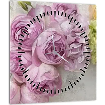 Obraz LuxusniObrazy.cz Obraz - Květy na zdi v pastelových barvách (s hodinami)