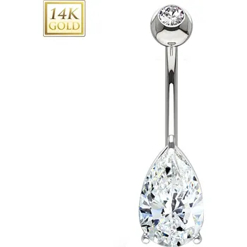 Piercing Šperky4U Zlatý piercing do pupíku - zirkon ve tvaru kapky, Au 585/1000 - ZL01223-WG