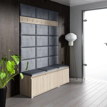 Předsíňová stěna Eka Předsíňová stěna s čalouněnými panely Trinity 6 - Sonoma / Šedá 2314