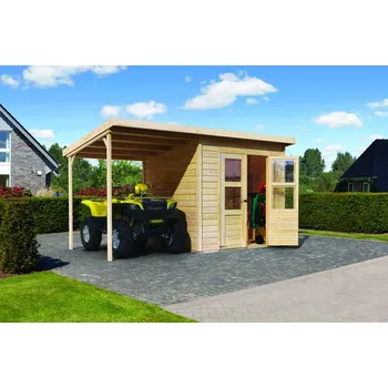 Zahradní domek Dřevěný domek Varianta: dřevěný domek KARIBU MERSEBURG 4 + přístavek 166 cm (68765) natur LG1751