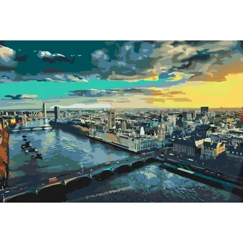 Malování podle čísel - Výhled na město - Londýn Velikost: 40x60cm, Rámování: Pouze srolované plátno