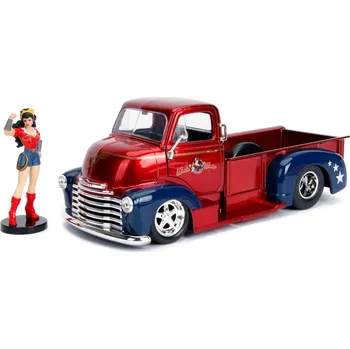 autíčko Wonder Woman - DC Bombshells Diecast Model Hollywood Rides 1/24 1952 Chevy COE s figurkou Wonder Woman