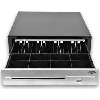 Pokladní zásuvka Virtuos pokladní zásuvka C430D - s kabelem, kovové držáky, nerez panel, 9-24V, černá