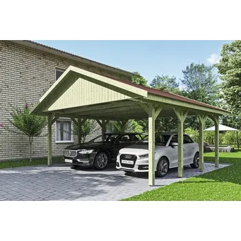 Přístřešek na auto Přístřešek na auto SKAN HOLZ Wallgau dvojitý 620 x 600 cm impregnovaný vč. šindelů