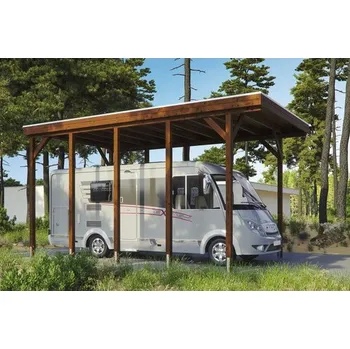 Přístřešek na auto Přístřešek na auto SKAN HOLZ Friesland karavanový 397 x 708 cm ořech