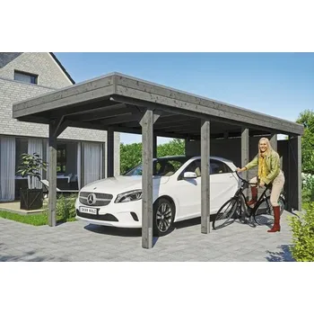 Přístřešek na auto Přístřešek na auto SKAN HOLZ Friesland 314 x 708 cm břidlicově šedý vč. alu plechu a odkládacího prostoru