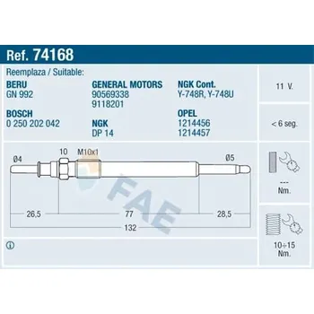 Zapalovací a žhavicí svíčka Žhavicí svíčka FAE 74168