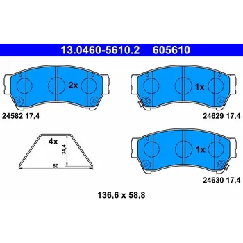 Brzdová destička Sada brzdových destiček, kotoučová brzda ATE 13.0460-5610.2