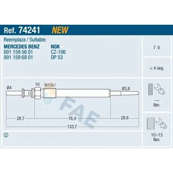 Zapalovací a žhavicí svíčka Žhavicí svíčka FAE 74241