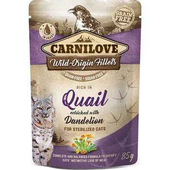 Krmivo pro kočku 6ks Carnilove Cat Pouch Rich in Quail Enriched with Dandelion for sterilized 85g