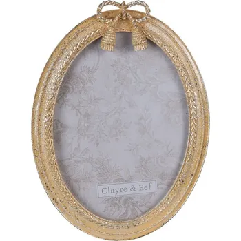 Rám na obraz Zlatý oválný antik fotorámeček s mašlí - 16*2*22 cm/ 13*18 cm