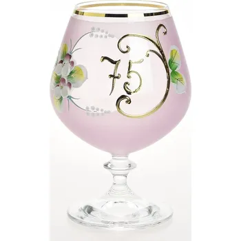 Sklenice Výroční číše NB Česko Ručně dekorovaná výroční novoborská číše 75 let, růžová - 400 ml