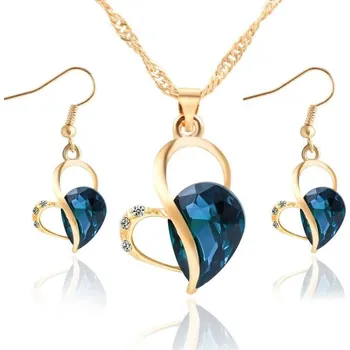 Souprava šperků Jewelry Set -náhrdelník + náušnice - Oceánově modré srdce