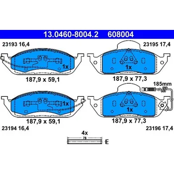 Brzdová destička Sada brzdových destiček, kotoučová brzda ATE 13.0460-8004.2