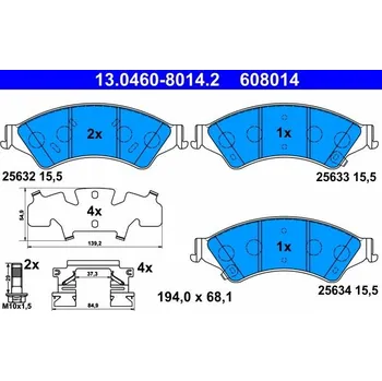 Brzdová destička Sada brzdových destiček, kotoučová brzda ATE 13.0460-8014.2