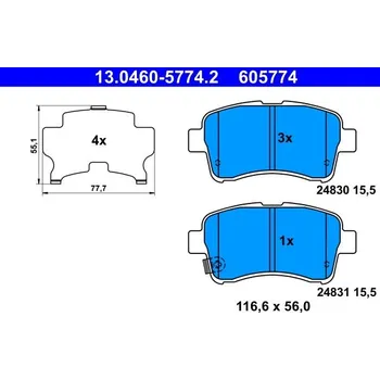 Brzdová destička Sada brzdových destiček, kotoučová brzda ATE 13.0460-5774.2