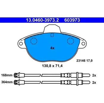 Brzdová destička Sada brzdových destiček, kotoučová brzda ATE 13.0460-3973.2