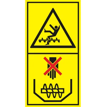 Značení Nebezpečí namotání nohou - Nesahej a nevstupuj na točící se části stroje samolepící vinylová fólie 85 x 45 mm