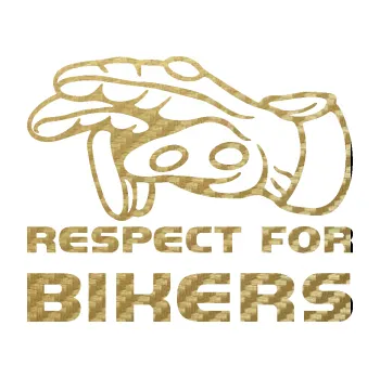 Polep vozidla SAMOLEPKA Motorkář 014 levá respect for bikers (59 - 3D karbon zlatý) NA AUTO, NÁLEPKA, FÓLIE, POLEP, TUNING, VLASTNÍ TEXT, TISK, AUTOSAMOLEPKY.cz, POLEPY, OBRÁZEK, LOGO, SAMOLEPKY