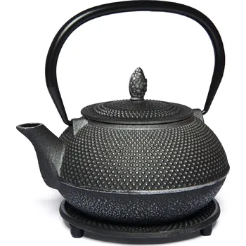 Konvice na čaj Čajová zahrada Japonská litinová konvice Arare stříbrná 1200ml s podložkou