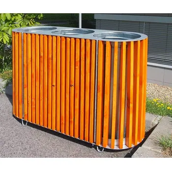 Venkovní odpadkový koš Odpadkový koš venkovní dřevěný na trideni odpadu, 3 x 50 litrů, pinie