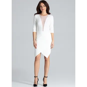 Dámské šaty Smetanové šaty s výstřihem ze síťoviny L012 Velikost: S