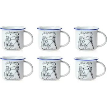Porcelánové hrnky na espresso pánské kolo s modrou linkou - 6*100 ml