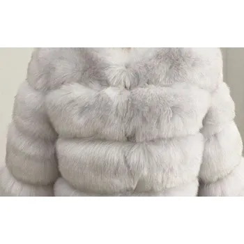 Dámský kabát Dlouhý kožich plyšový kabátek s prošíváním Barva: Smetanová, Velikost: XL