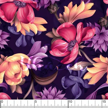 Zakázkový tisk, softshell, kočárkovina... Květy na tmavém podkladu Látky k tisku: Microfirba