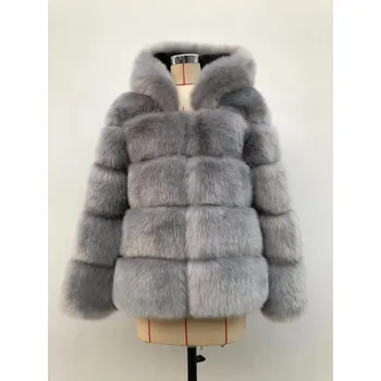 Dámská parka Tlustý kožich s kapucí zimní dámská bunda chlupatá Barva: Šedá, Velikost: 2XL